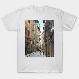 Busy Narrow Cobblestone Street In Florence T-Shirt